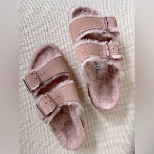 Sherling-lined light pink Birkenstocks -  NEW